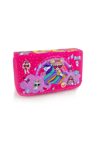 Kalem Kutusu Lol-unicorn Temalı Üç Bölmeli Kalemlik - Lol Pembesi - SIZE (1)