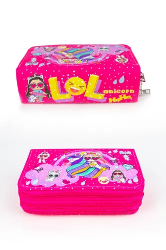 Kalem Kutusu Lol-unicorn Temalı Üç Bölmeli Kalemlik - Lol Pembesi - 3