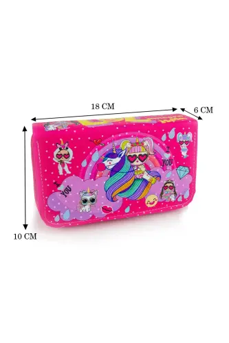 Kalem Kutusu Lol-unicorn Temalı Üç Bölmeli Kalemlik - Lol Pembesi - 4