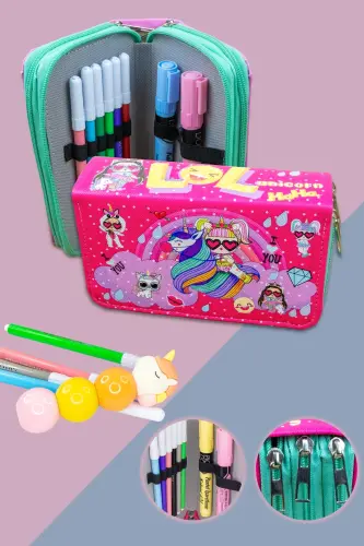 Kalem Kutusu Lolcorn Kawaii Desen Orginazer Üç Bölmeli (kalemlik) - Lolcorn 