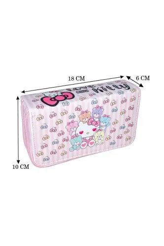 Kalem Kutusu Love Kitty Temalı Kawaii Desen Orginazer Vegan Deri Üç Bölmeli (kalemlik) - 3'lü Love Kitty - 4
