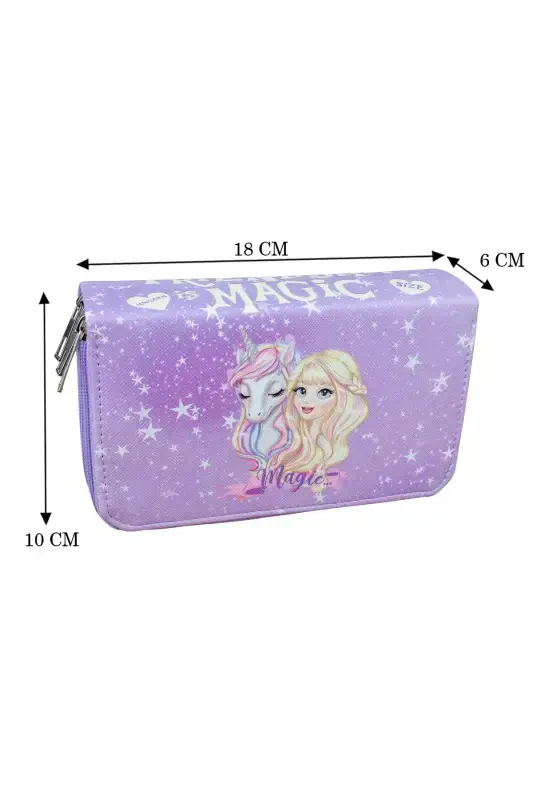 Kalem Kutusu Magic Unicorn Lila Vegan Deri Üç Bölmeli (kalemlik)-Magic Unicorn Lila - 4