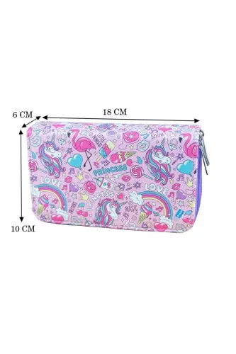 Kalem Kutusu Prenses Unicorn Vegan Deri Üç Bölmeli (kalemlik)-Prenses Unicorn Lila Fermuar - 4