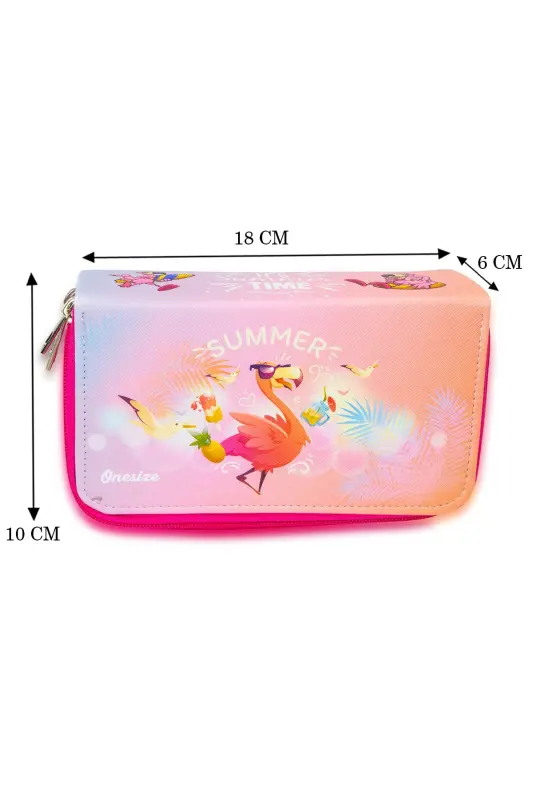 Kalem Kutusu Summer Flamingo Üç Bölmeli Vegan Deri-Summer Flamingo - 3