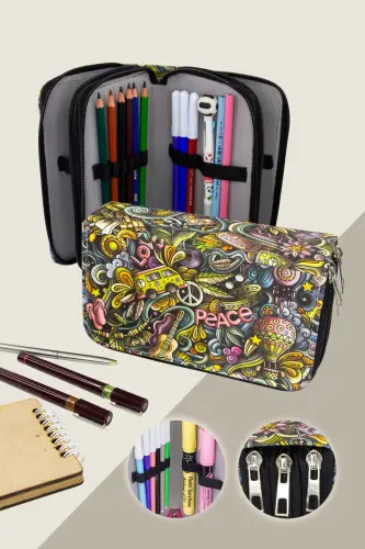 Kalem Kutusu Travel Üç Bölmeli Vegan Deri (kalemlik)-Travel 