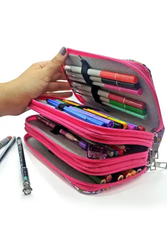 Kalem Kutusu Unicorn-flamingo Desenli Kawai Organizer Kalemkutu Vegan Deri Üç Bölmeli Kalemlik-renkli9 - 4