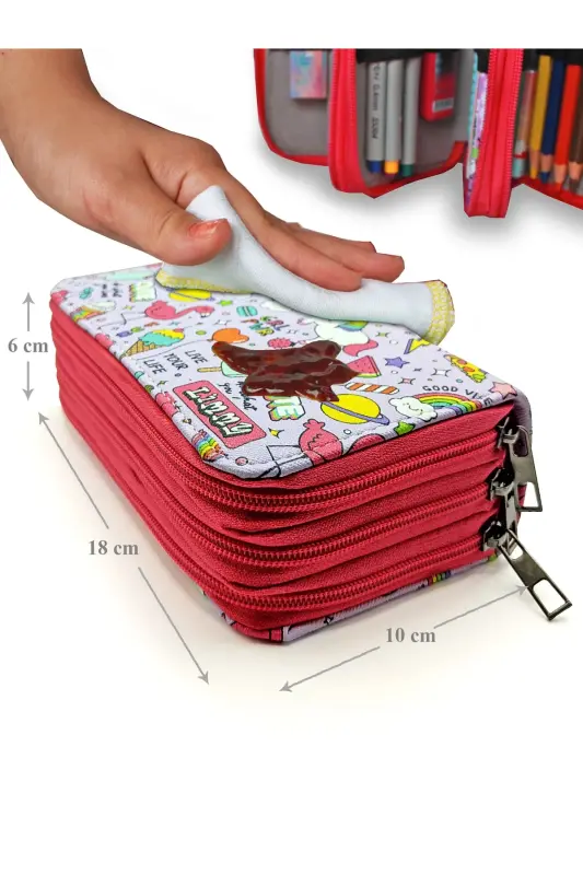 Kalem Kutusu Unicorn-flamingo Desenli Kawai Organizer Kalemkutu Vegan Deri Üç Bölmeli Kalemlik-renkli9 - 6