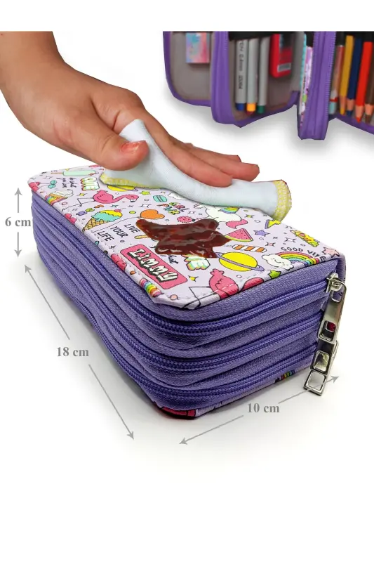 Kalem Kutusu Unicorn-flamingo Kawai Organizer Kalemkutu Vegan Deri Üç Bölmeli Kalemlik -mor-Renkli11 - 6