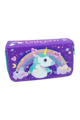 Kalem Kutusu Unıcorn Kawaii Desen Orginazer Üç Bölmeli (kalemlik) - Unicorn Mor - SIZE (1)