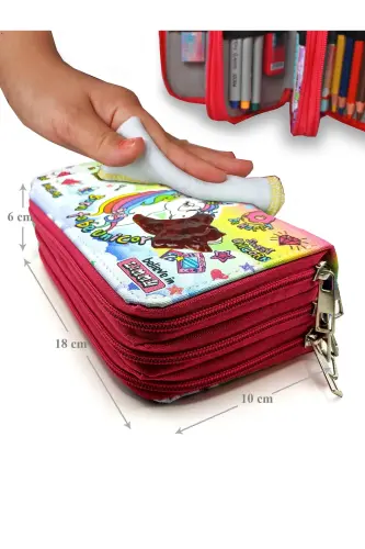 Kalem Kutusu Unicorn Pembe Cool Tarz Kawai Organizer Kalemkutu Üç Bölmeli Kalemlik-Pembe - 6