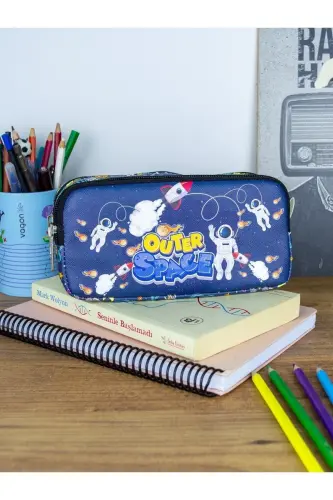 Kalem Kutusu Uzay Gezintisi Vegan Deri iki Bölmeli Vegan Deri (ÇİFT GÖZLÜ KALEMLİK)-2'li Uzay Gezintisi 