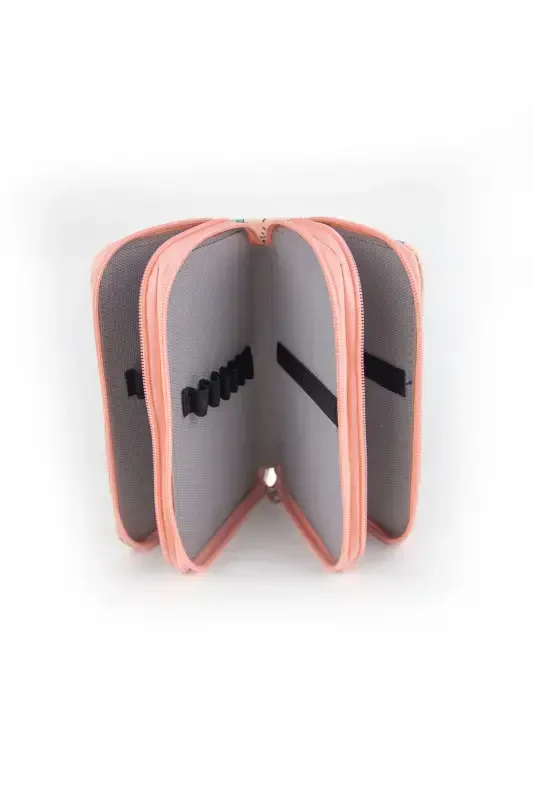 Kalem Kutusu Zebra Desen Pembe Vegan Deri Üç Bölmeli (kalemlik)-Zebra Pembe - 5