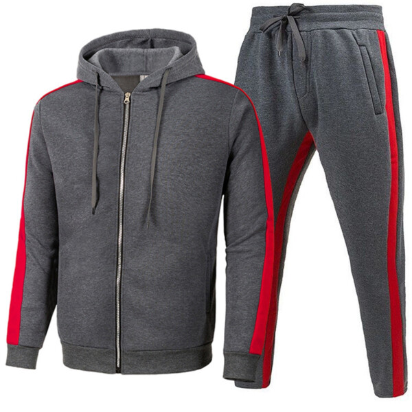 KaLI_store Mens Suits Slim Fit Men's Track Suit Sets Long Sleeve Mens Outfits 2 Piece Fashion Sweatsuit Casual Set for Men Dark Gray,L - 1