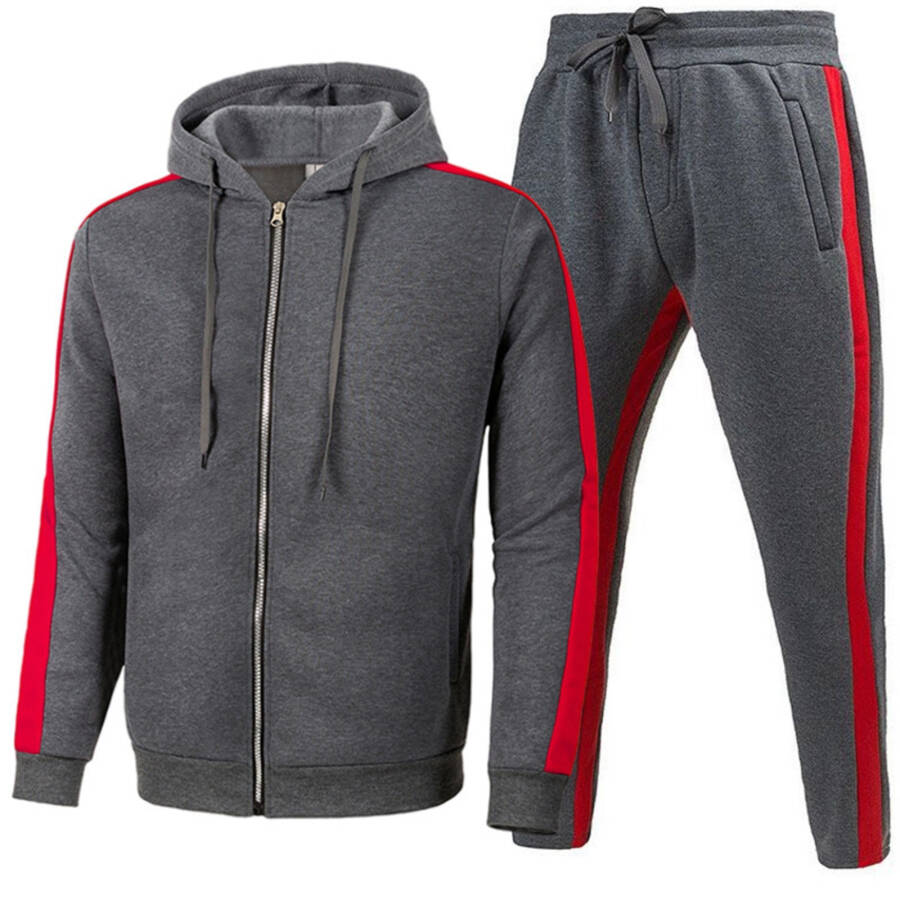KaLI_store Mens Suits Slim Fit Men's Track Suit Sets Long Sleeve Mens Outfits 2 Piece Fashion Sweatsuit Casual Set for Men Dark Gray,L - 1