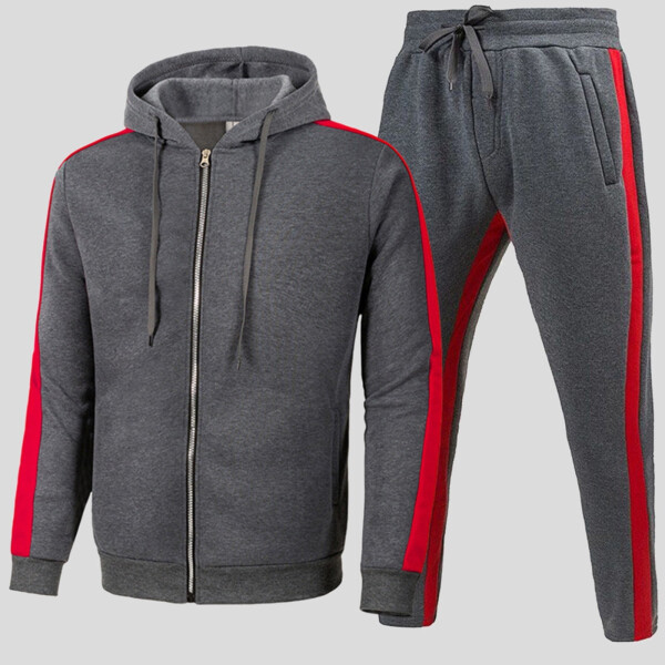 KaLI_store Mens Suits Slim Fit Men's Track Suit Sets Long Sleeve Mens Outfits 2 Piece Fashion Sweatsuit Casual Set for Men Dark Gray,L - 2