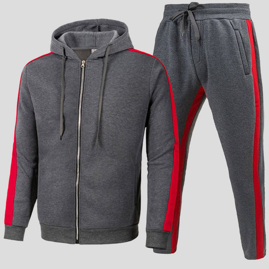 KaLI_store Mens Suits Slim Fit Men's Track Suit Sets Long Sleeve Mens Outfits 2 Piece Fashion Sweatsuit Casual Set for Men Dark Gray,L - 2