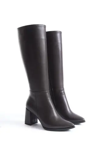 Kalibri Bitter Coffee Color Chunky Heel Pointed Toe Women's Boot-Coffee Color - MODABUYMUS (1)