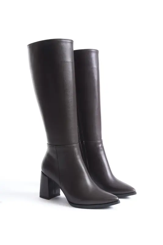 Kalibri Bitter Coffee Color Chunky Heel Pointed Toe Women's Boot-Coffee Color - 2