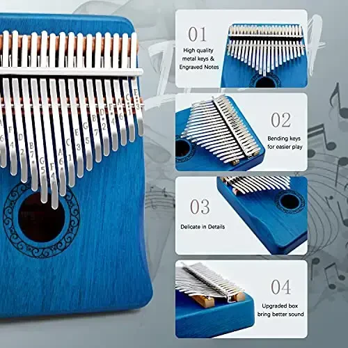 Kalimba Thumb Piano,YUNDIE Portable 21 Keys Mbira Finger Piano with Tune Hammer and Study Instruction,Musical Instruments Gift for Adult Beginners Professional(Blue) - 2