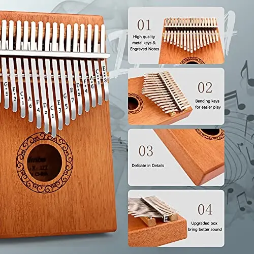 Kalimba Thumb Piano, YUNDIE Portable 17 Keys Mbira Finger Piano with Tune Hammer and Instruction,Musical Instruments Birthday Gift for Adult Beginners Professional(Brown) - 1