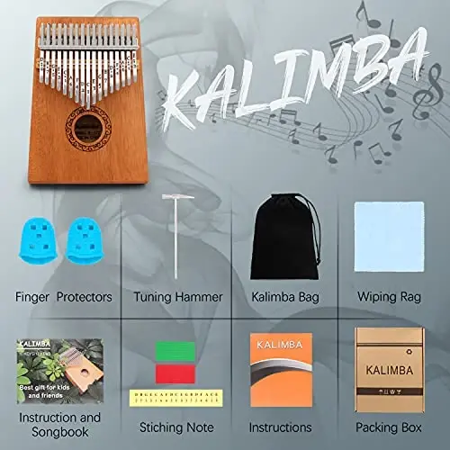 Kalimba Bosh Barmog' Piyanosi, YUNDIE Ko'chma 17 Tug'macha Mbira Barmog' Piyanosi, Sozlash Bolg'asi va O'rganish Qo'llanmasi, Musiqa Asboblari Tug'ilgan Kun Sovg'asi Bolalar Kattalar Yangi Boshlanuvchilar Professional (Jigarrang) - 3