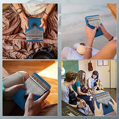 Kalimba Thumb Piano, YUNDIE Portable 21 Keys Mbira Finger Piano with Tune Hammer and Study Instruction, Musical Instruments Gift for Adult Beginners Professional (Blue) - 5