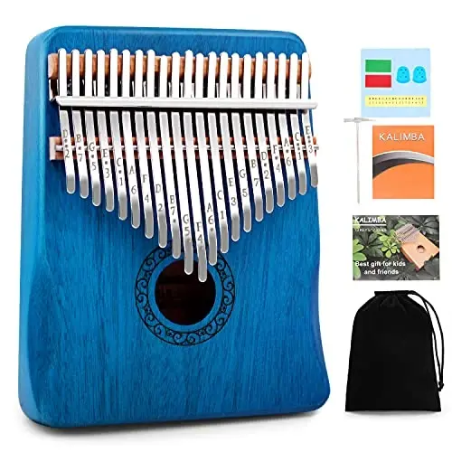 Kalimba Thumb Piano, YUNDIE Portable 21 Keys Mbira Finger Piano with Tune Hammer and Study Instruction, Musical Instruments Gift for Adult Beginners Professional(Blue) 
