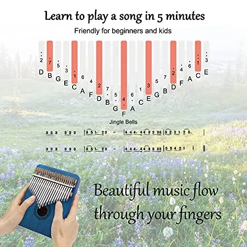 Kalimba Thumb Piano, YUNDIE Portable 21 Keys Mbira Finger Piano with Tune Hammer and Study Instruction, Musical Instruments Gift for Adult Beginners Professional(Blue) - 3