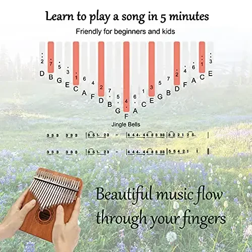 Kalimba Thumb Piano, YUNDIE Potable 17 Keys Mbira Finger Piano with Tune Hammer and Study Instruction, Adult Beginners Professional uchun musiqa asboblari sovg'asi (jigarrang, 21 keys) - 3
