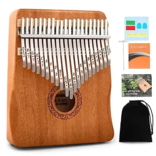 Kalimba Thumb Piano, YUNDIE Potable 17 Keys Mbira Finger Piano with Tune Hammer and Study Instruction, Musical Instruments Gift for Adult Beginners Professional (Brown, 21keys) - 1