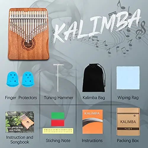 Kalimba Thumb Piano,YUNDIE Potable 17 Keys Mbira Finger Piano with Tune Hammer and Study Instruction,Musical Instruments Gift for Adult Beginners Professional (Brown, 21keys) - 4