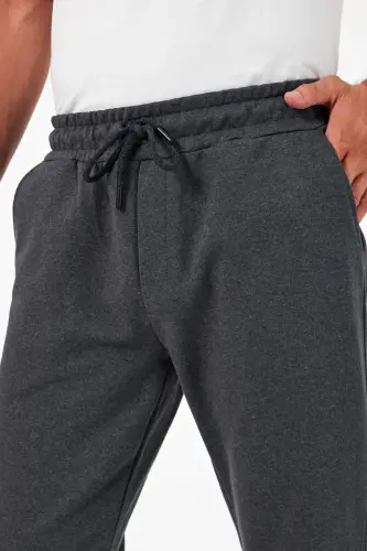 Kalın Antrasit Erkek Eşofman Altı Jogger Arka Cepli Paça Lastikli Regular Fit Şardonsuz - Antrasit - 3