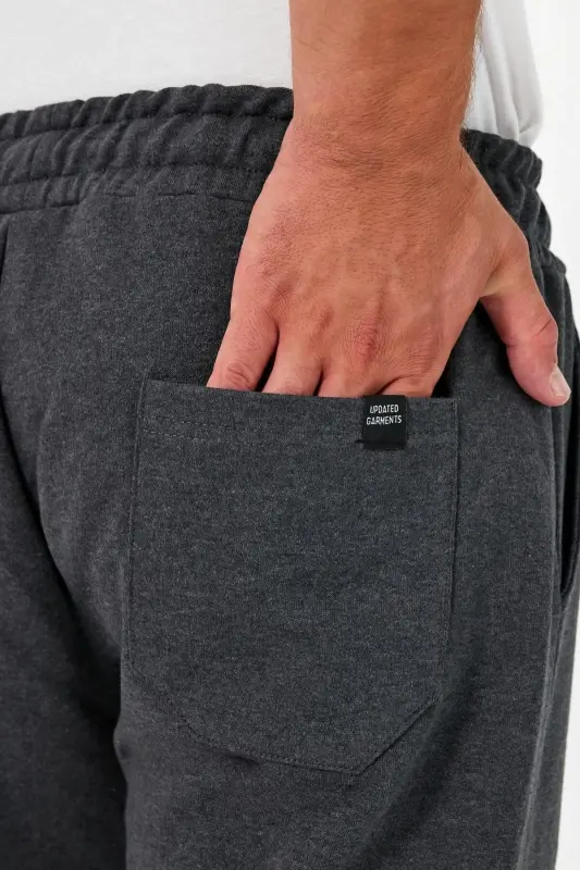 Kalın Antrasit Erkek Eşofman Altı Jogger Arka Cepli Paça Lastikli Regular Fit Şardonsuz - Antrasit - 4