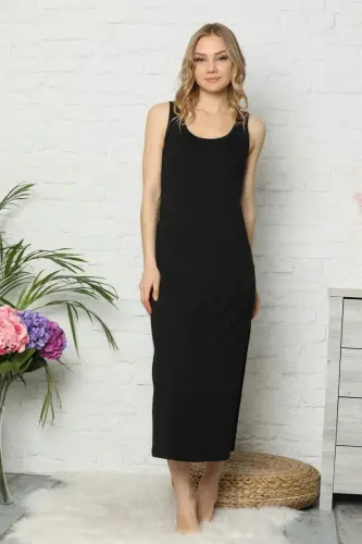 Kalın Askılı Siyah Penye Uzun Gecelik 921 - BÜYÜKBEDENIZ (1)