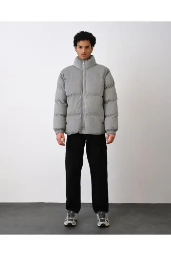 Kalın Fitilli Kadife Şişme Mont-GRİ - 4