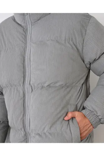 Kalın Fitilli Kadife Şişme Mont-GRİ - 3