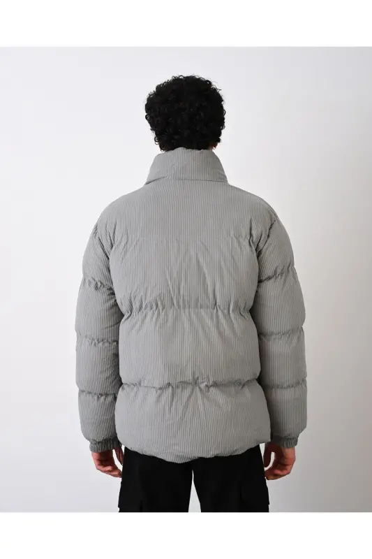 Kalın Fitilli Kadife Şişme Mont-GRİ - 5