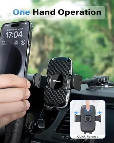 1Zero Solid Car Truck Phone Mount Holder with Thick Gooseneck Long Arm, Windshield Window Mobile Holders w/Industrial-Strength Suction Cup, Anti-Shake Stabilizer Compatible All Cell Phones, Black - 3
