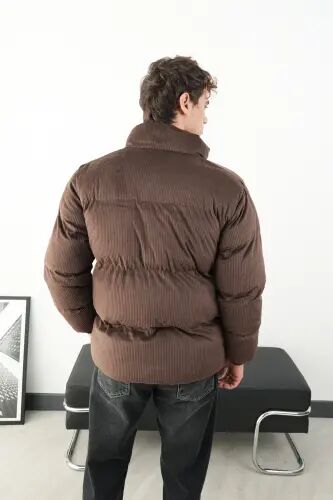 Kalın Kahve Fitilli Kadife Şişme Mont - KAHVE - İLKCET MODA (1)