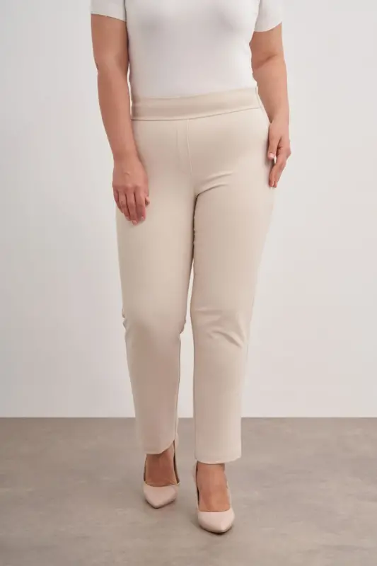 Kalın Kemerli Lastikli Pantolon - Bej - 4