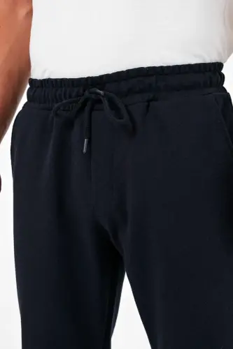 Kalın Lacivert Erkek Eşofman Altı Jogger Arka Cepli Paça Lastikli Regular Fit Şardonsuz - Lacivert - 3
