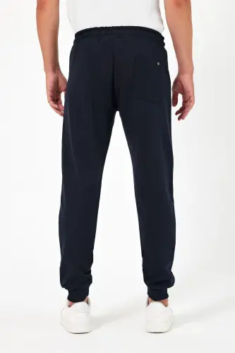 Kalın Lacivert Erkek Eşofman Altı Jogger Arka Cepli Paça Lastikli Regular Fit Şardonsuz - Lacivert - 4