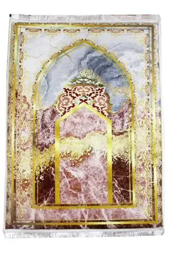 Kalın Süngerli Yumuşak Mermer Desenli Seccade Yıkanabilir Çeyizlik Hediyelik Namazlık Katlanabilir-GOLD KIZIL - 5