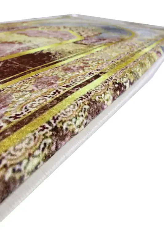 Kalın Süngerli Yumuşak Mermer Desenli Seccade Yıkanabilir Çeyizlik Hediyelik Namazlık Katlanabilir-GOLD KIZIL - 7