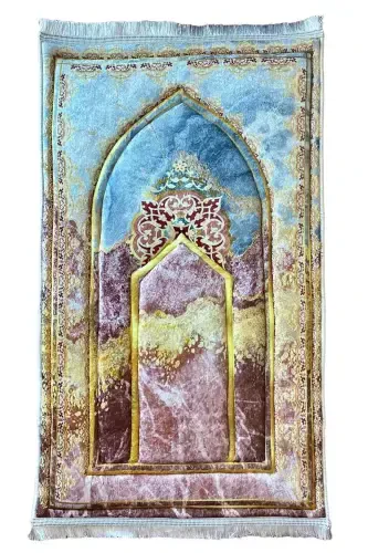 Kalın Süngerli Yumuşak Mermer Desenli Seccade Yıkanabilir Çeyizlik Hediyelik Namazlık Katlanabilir-GOLD KIZIL - 8