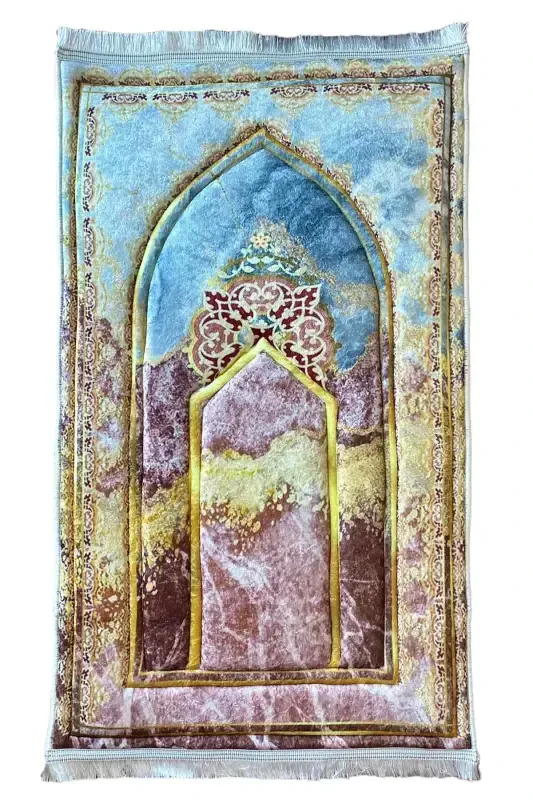 Kalın Süngerli Yumuşak Mermer Desenli Seccade Yıkanabilir Çeyizlik Hediyelik Namazlık Katlanabilir-GOLD KIZIL - 8