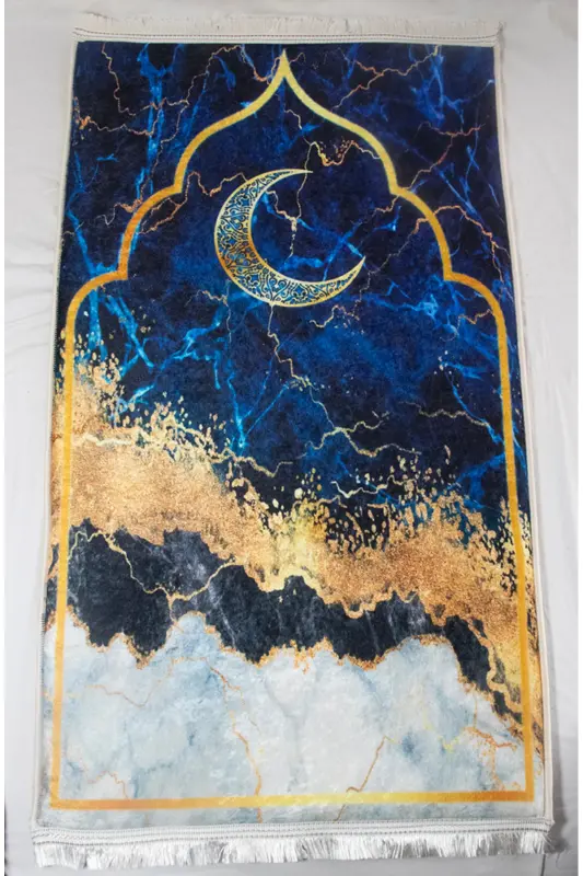 3cm Kalın Süngerli Yumuşak Seccade Diz Ağrıtmaz Çeyizlik Hediyelik Namazlık Katlanabilir (70X120CM) - LACİVERT GOLD - 5