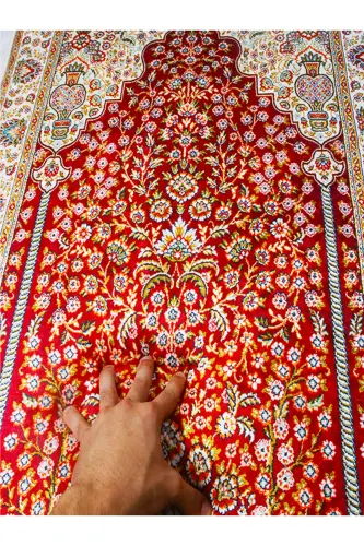 3cm Kalın Süngerli Yumuşak Seccade Yıkanabilir Çeyizlik Hediyelik Namazlık Kırmızı Klasik (70X120CM) - Renkli - 1