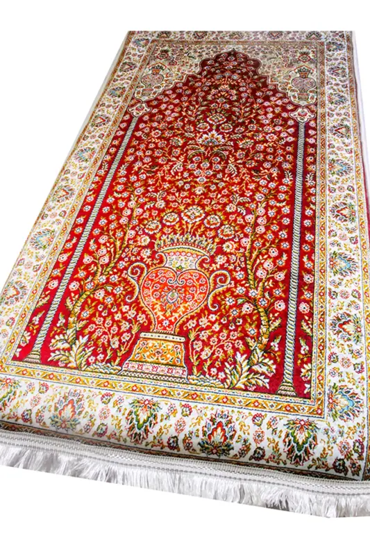 3cm Kalın Süngerli Yumuşak Seccade Yıkanabilir Çeyizlik Hediyelik Namazlık Kırmızı Klasik (70X120CM) - Renkli - 2