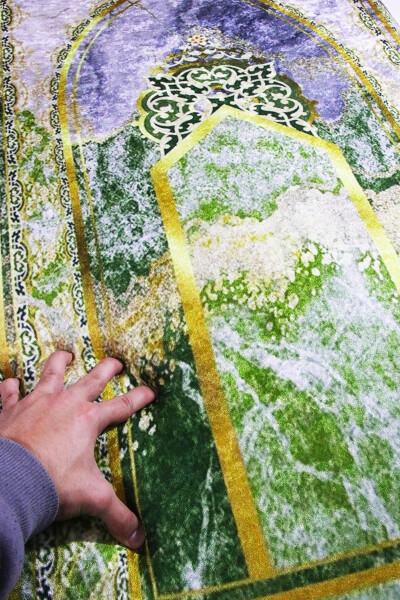 3cm Kalın Süngerli Yumuşak Seccade Diz Ağrıtmaz Çeyizlik Hediyelik Namazlık Yeşil Mermer - GOLD YEŞİL MERMER - 14